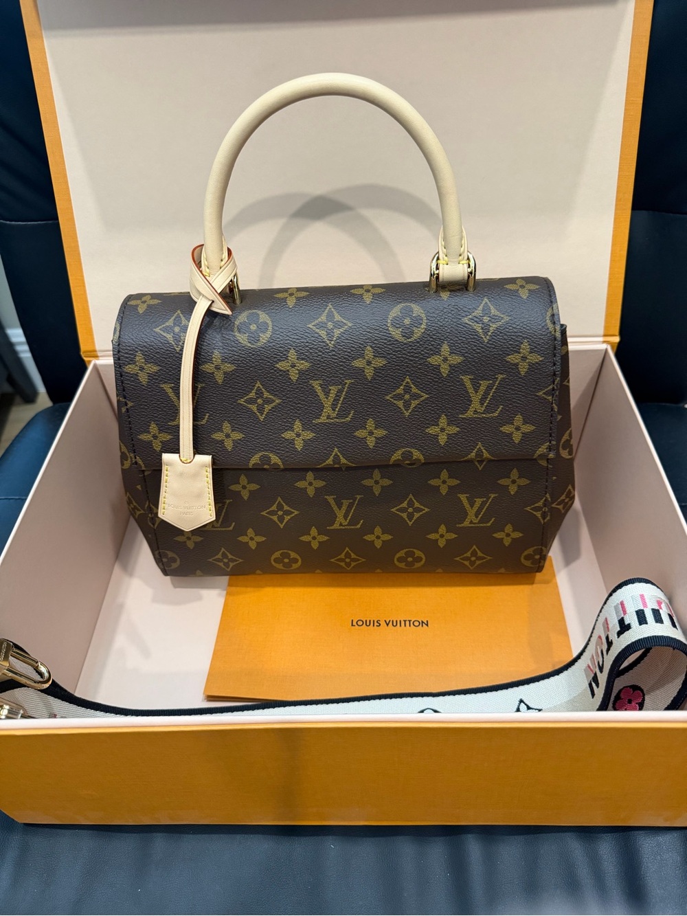 Louis Vuitton Monogram Cluny Canvas Satchel with Cream Handles